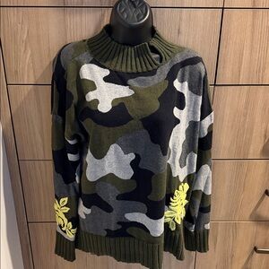 Lisa Todd Green Sweater with Yellow Floral Accents